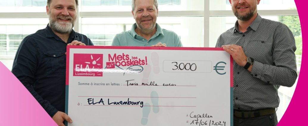 Remise du chèque de Fujitsu Luxembourg à ELA Luxembourg, le 17 juin 2024 à Capellen